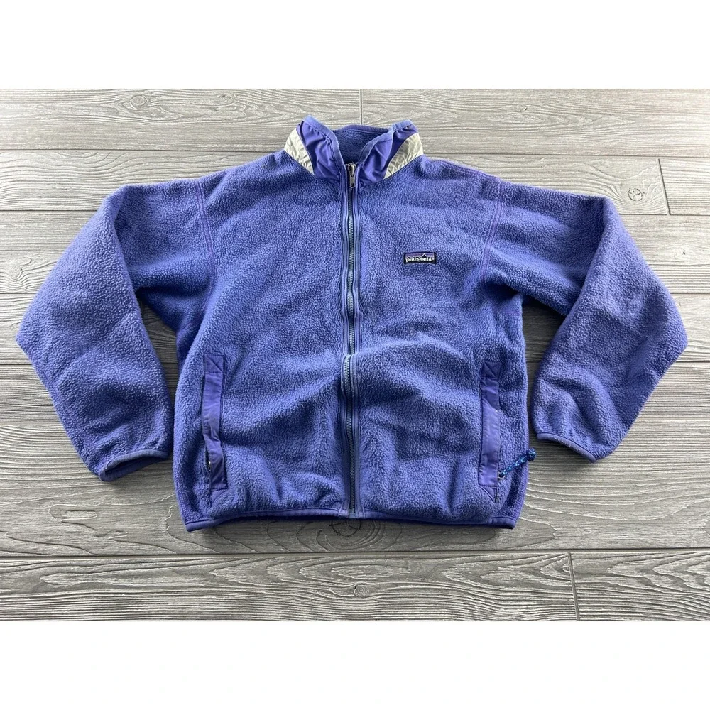Patagonia Fleece Jacket Youth XL (14) Purple Full Zip Vintage Long Sleeve